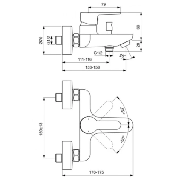 смеситель ideal standard sesia bc208aa для ванны, хром