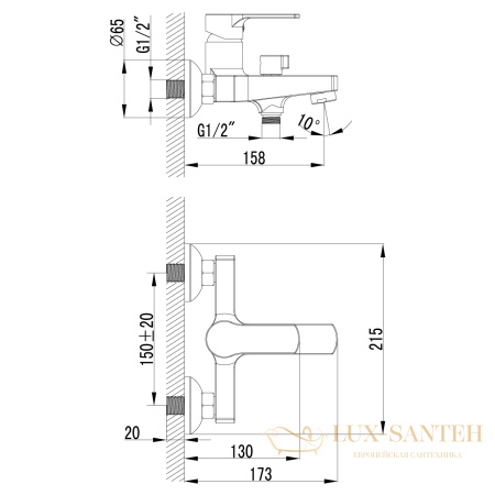 смеситель lemark plus grace lm1512c для ванны, хром