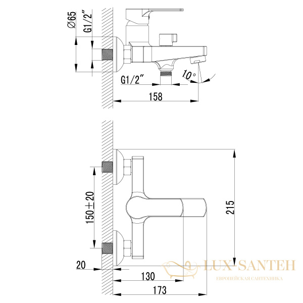 смеситель lemark plus grace lm1512c для ванны, хром