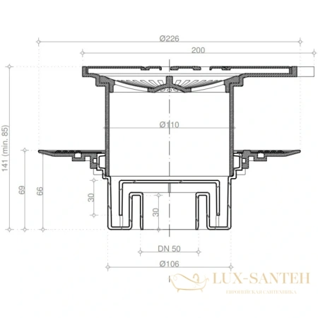 душевой трап bettoserb confluo standard angle gold vertical 13000131 194x194/50 мм, золотой