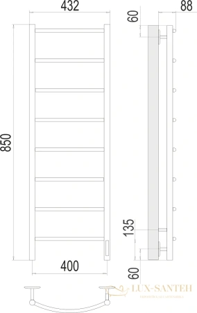 полотенцесушитель электрический terminus классик 4670078531346 п8 400x850