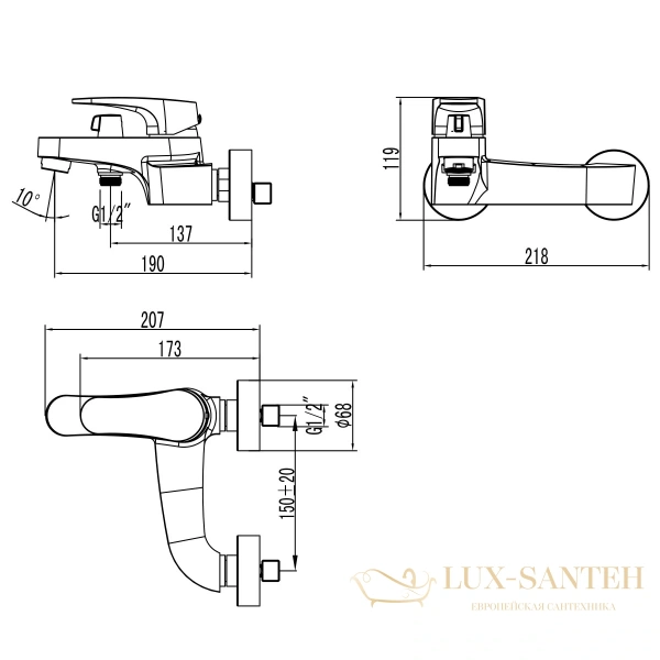 смеситель lemark status lm4334c для ванны, хром