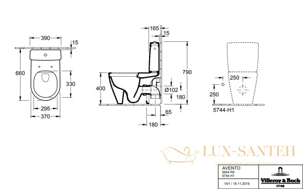 напольный унитаз компакт villeroy & boch avento 5644r0r1 ceramicplus, альпийский белый