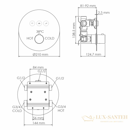 термостат для ванны wasserkraft dinkel 5844 thermo, хром