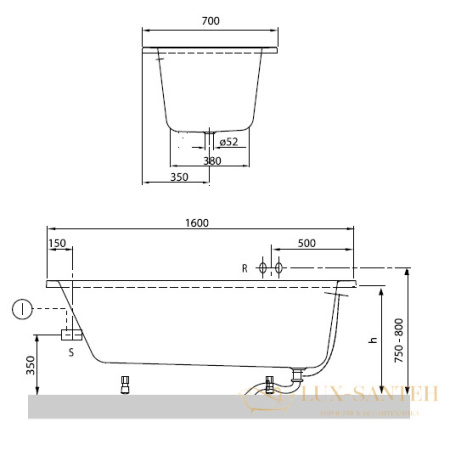 акриловая ванна villeroy & boch o.novo uba160cas2v-01 прямоугольная 160 х 70 см, белый