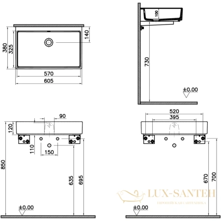 раковина vitra archiplan 7404b003-0012 60,5x38 см, белый