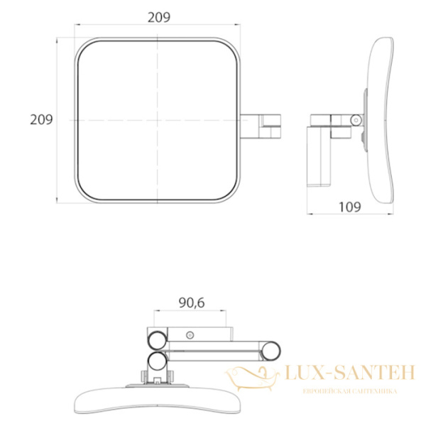 зеркало emco evo, 1095 133 50, косметическое, led, 209x209мм, двойной, 5x кратное увеличение, подвесной, цвет черный