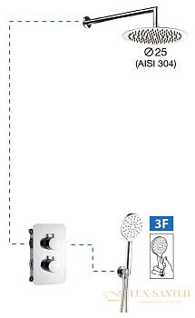 душевой комплект aqg aqua 19aqter22602 с термостатом, с круглым верхним душем 25х25 см и кронштейном 20 см, хром