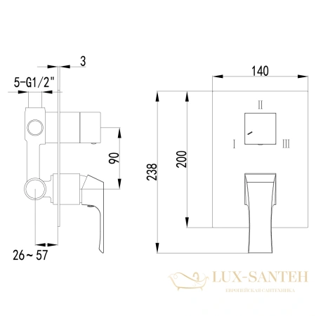 смеситель lemark unit lm4528c для ванны и душа встраиваемый с 3х-функци. дивертором, без аксессуаров, хром