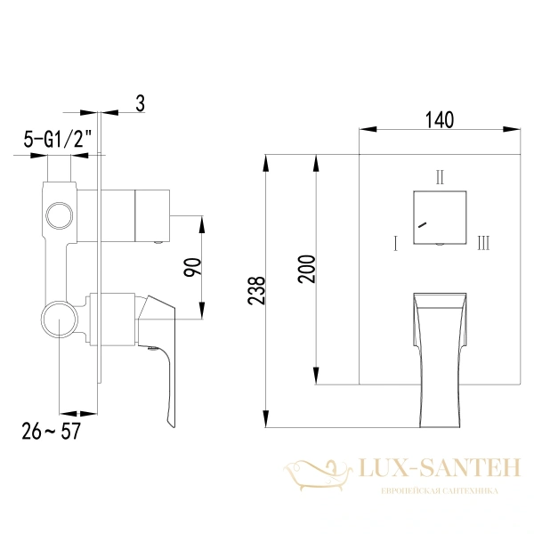 смеситель lemark unit lm4528c для ванны и душа встраиваемый с 3х-функци. дивертором, без аксессуаров, хром