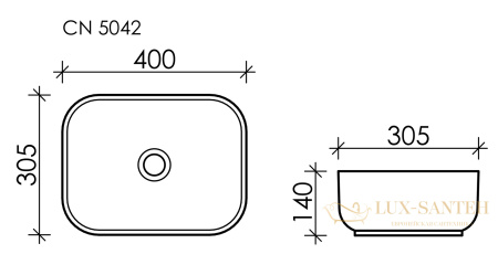 умывальник чаша накладная прямоугольная белый, ceramica nova element 400*305*140мм cn5042