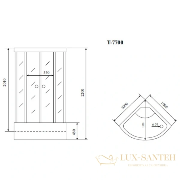 душевая кабина timo lux t-7700 p 100x100x220 см, стекло прозрачное