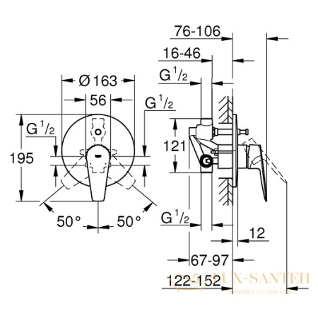 смеситель grohe bauedge 29079001 для ванны, хром