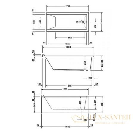 акриловая ванна duravit starck 700335000000000 170х75, белый