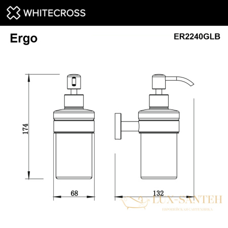 дозатор для жидкого мыла подвесной whitecross ergo er2240glb, брашированное золото