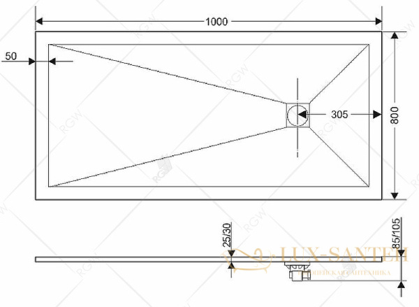 душевой поддон rgw stone tray 16152810-11 из искусственного камня st-tr 100x80, терракот