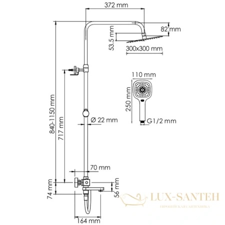 душевая система wasserkraft a199.118.065.087.ch thermo 300 мм, хром