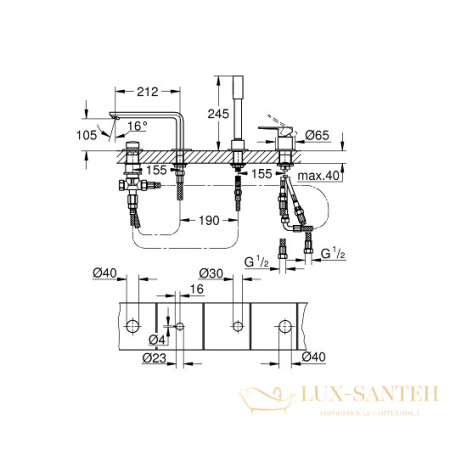 смеситель grohe lineare 19577001 для ванны, хром