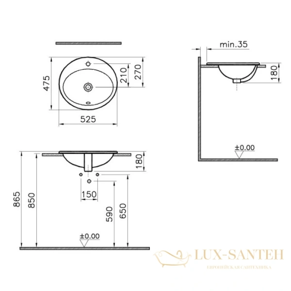 раковина vitra s20 5468b003-0001 52,5 см, белый