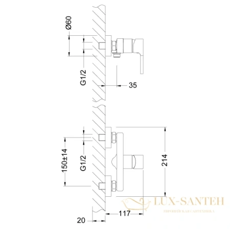 смеситель lemark aura lm0603c для душа, хром