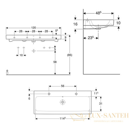 раковина geberit icon 124020000 1200х485 мм, белый