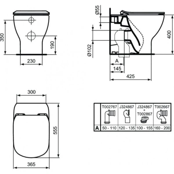 приставной унитаз ideal standard tesi t0077v3, черный матовый