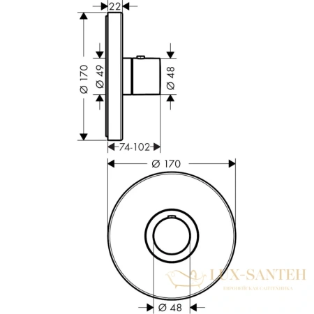 термостат встраиваемый axor showers, 36721820, select, highflow, для душа, 1 потребитель, (внешняя часть), шлифованный никель