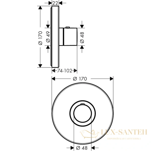 термостат встраиваемый axor showers, 36721000, select, highflow, для душа, 1 потребитель, (внешняя часть), хром