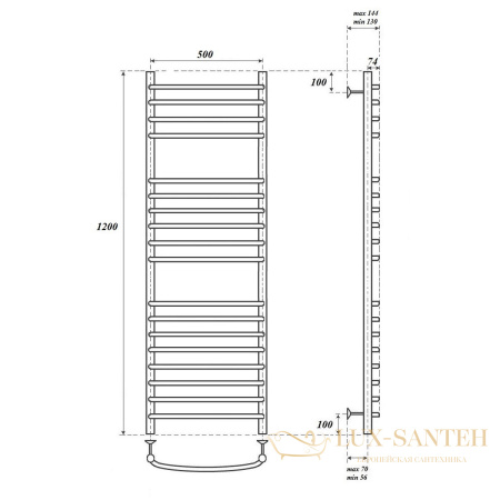 полотенцесушитель 500x1200 водяной point альфа pn05152s п18, хром