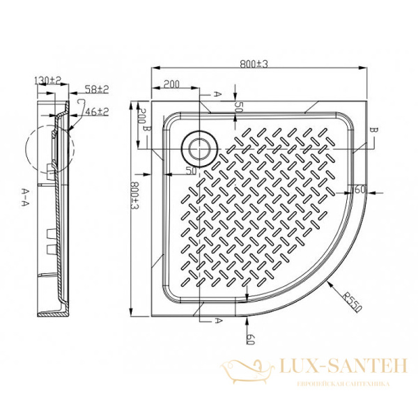 душевой поддон cezares tray s tray-s-r-80-550-13-w из искусственного камня 80x80, белый