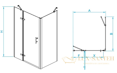 душевой уголок rgw passage 410877128-084l pa-77-1b l 120x80, профиль черный, стекло прозрачное