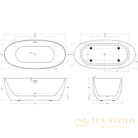 акриловая ванна belbagno bb414-1700-800 170x80 без гидромассажа, белый