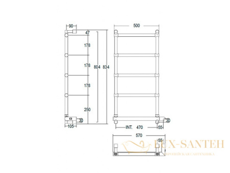 полотенцесушитель электрический margaroli sole 542-5 box 5424705obnb, высота 84 см, ширина 57 см, бронза