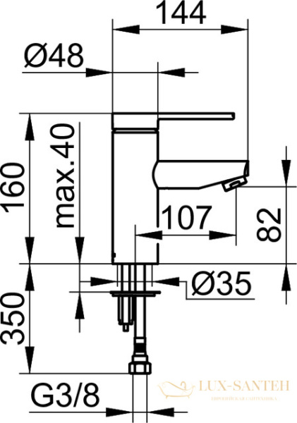 однорычажный смеситель для умывальника на одно отверстие 90 keuco plan blue, 53902010101, без гарнитуры, хром