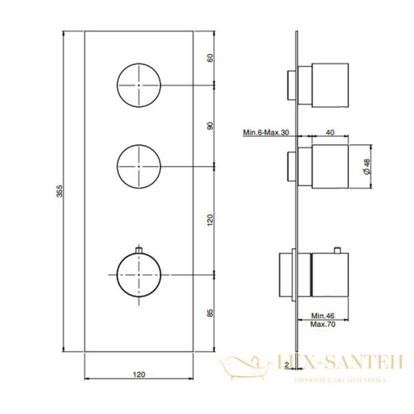 fima carlo frattini spillo steel, f3089x2inox, термостатический, 2 запорных вентиля, внешняя часть, inox