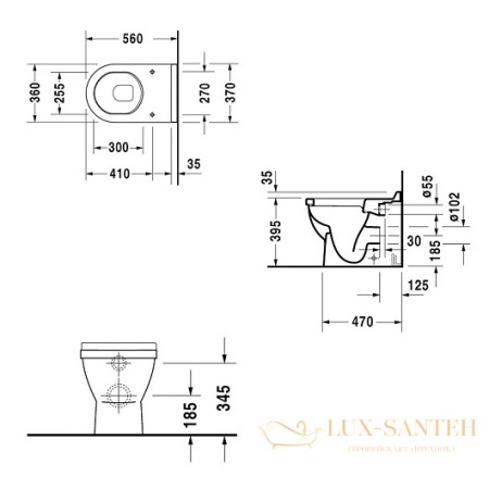 чаша приставного унитаза duravit starck 3 0124090000, белый