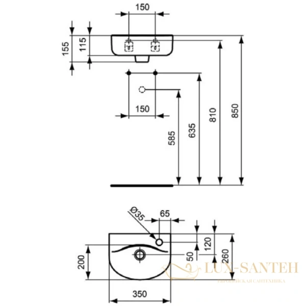 раковина ideal standard connect arc e791501 35х26 см, белый