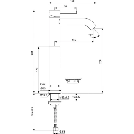 смеситель для раковины ideal standard ceraline bc269xg без донного клапана, черный матовый