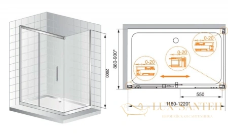 душевой уголок cezares premier-soft-ah-1 premier-soft-w-ah-1-120/90-c-cr-iv 120x90 см, стекло прозрачное