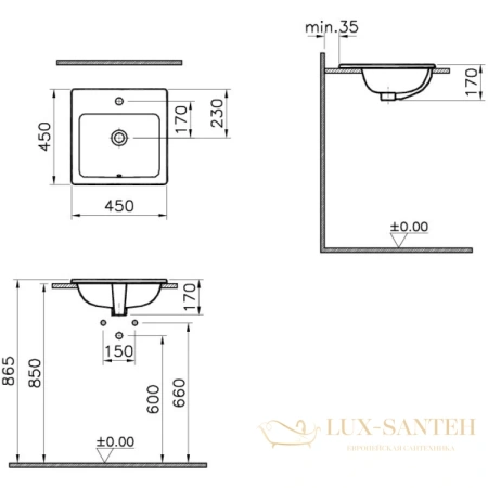 раковина vitra s20 5463b003-0001 45 см, белый