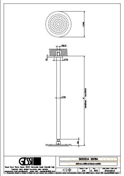 верхний душ gessi goccia 33764.031 с кронштейном, хром