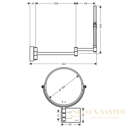 косметическое зеркало hansgrohe addstoris 41791000