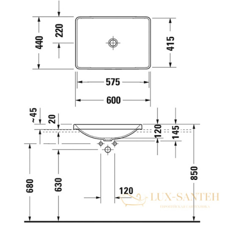 раковина встраиваемая сверху duravit d-neo 0358600079 600×440 мм, белый