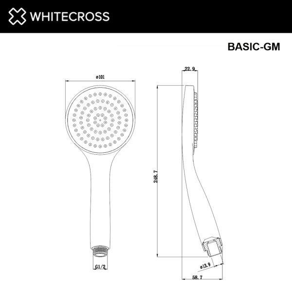 душевая лейка 1 режим whitecross basic-gm, оружейная сталь