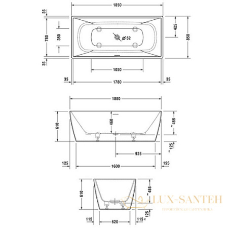 ванна duravit durasquare 700430000000000 185х85, белый