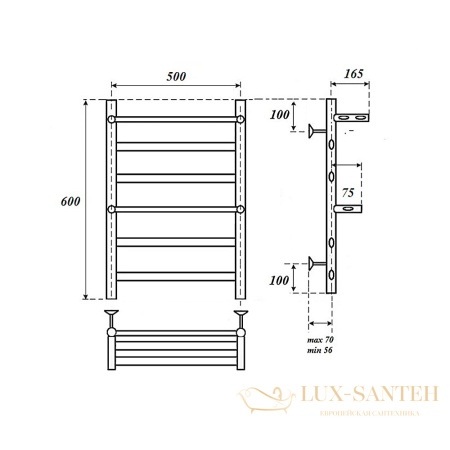 полотенцесушитель 500x600 водяной point артемида pn14156p п4 c двумя полками, хром