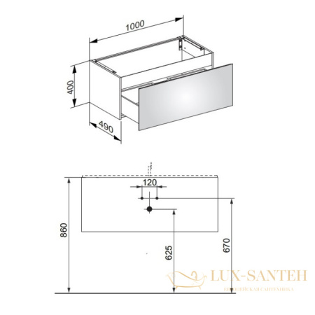 тумба под умывальник keuco plan, 32971300000, 1000 x 400 x 490 мм, белый/белый