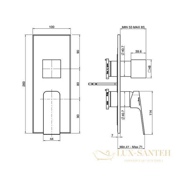 смеситель встсраиваемый для душа fima carlo frattini fit, f3389x6ns, на 2/3 источника, (внешняя часть), черный матовый