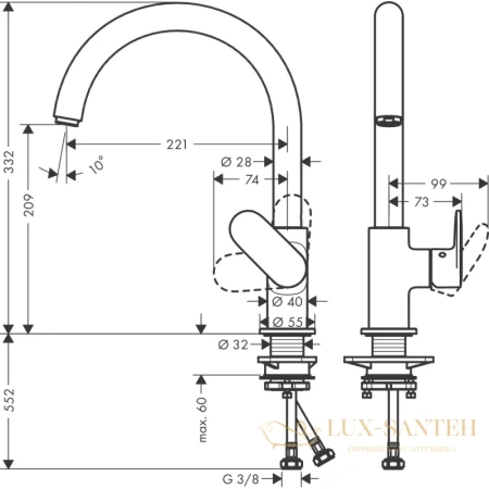 кухонный смеситель 260 однорычажный с поворотным изливом hansgrohe vernis blend m35 71870670 черный