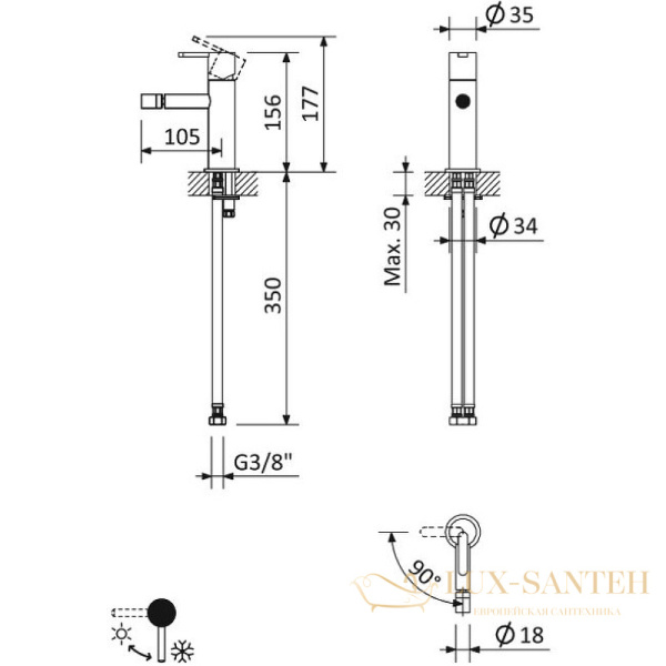 смеситель cezares leaf leaf-bsm-bio для биде, белый матовый